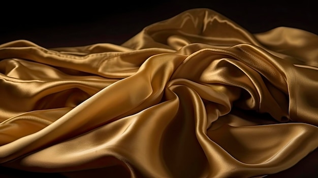 Una tela de seda dorada con un fondo negro.