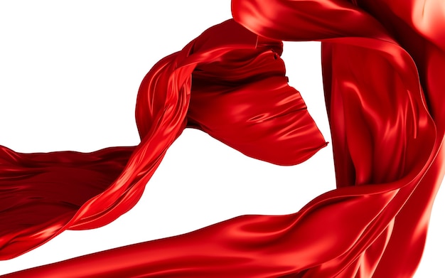 Tela de seda roja material de tela roja volando en el viento representación 3d