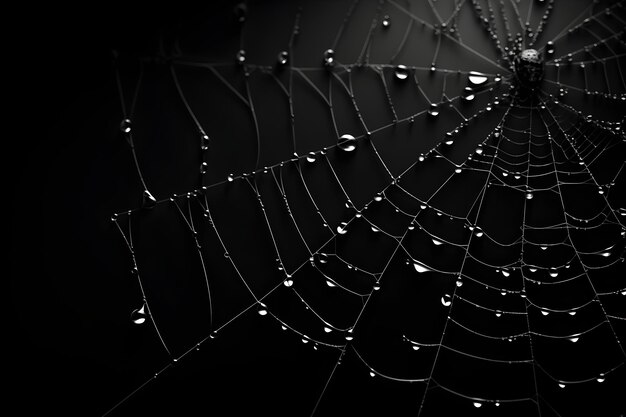 Telaraña de fondo oscuro telaraña con gotas de agua