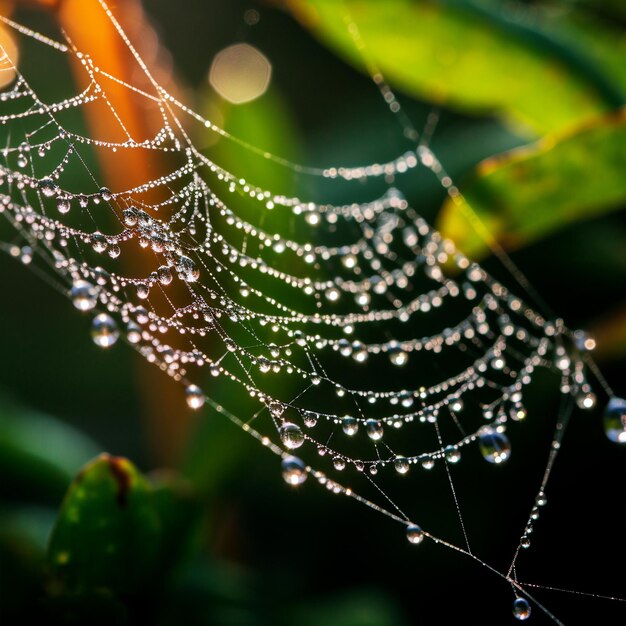 Foto una telaraña con gotas de agua en ella