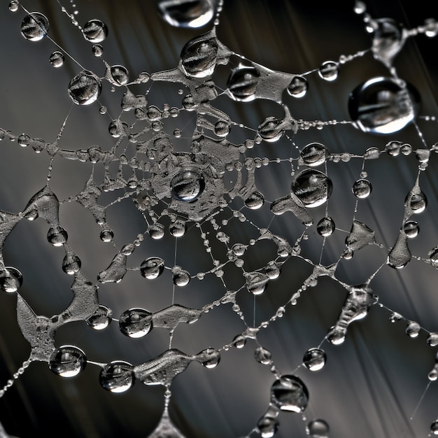 Una telaraña con gotas de agua sobre ella