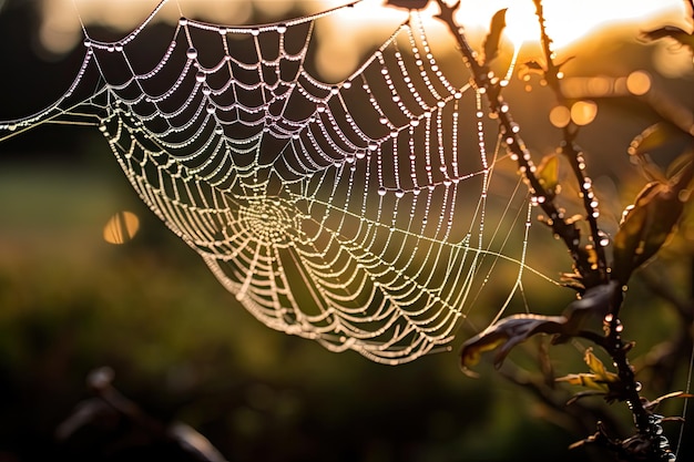 una telaraña con rocío en ella