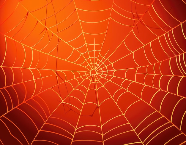 Telaraña sobre un fondo naranja Telón de fondo de Halloween Color naranja IA generativa