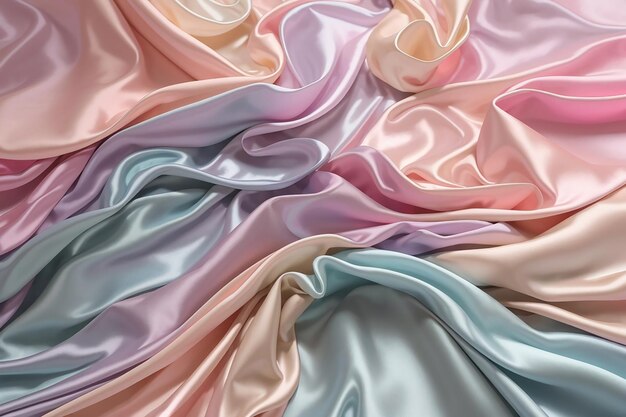 telas de seda de satén elegantes, abstractas y fluidas, fondo de colores pastel