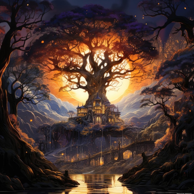 teldrassil árbol oscuro fantasía ilustración tarot tatuaje diseño álbum portada arte fondos pantalla póster