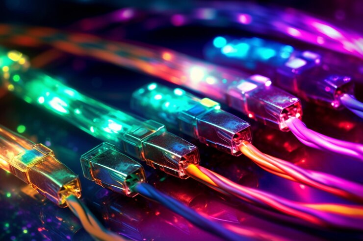 Foto las telecomunicaciones se encuentran con la ti en una red de cables ethernet conectados