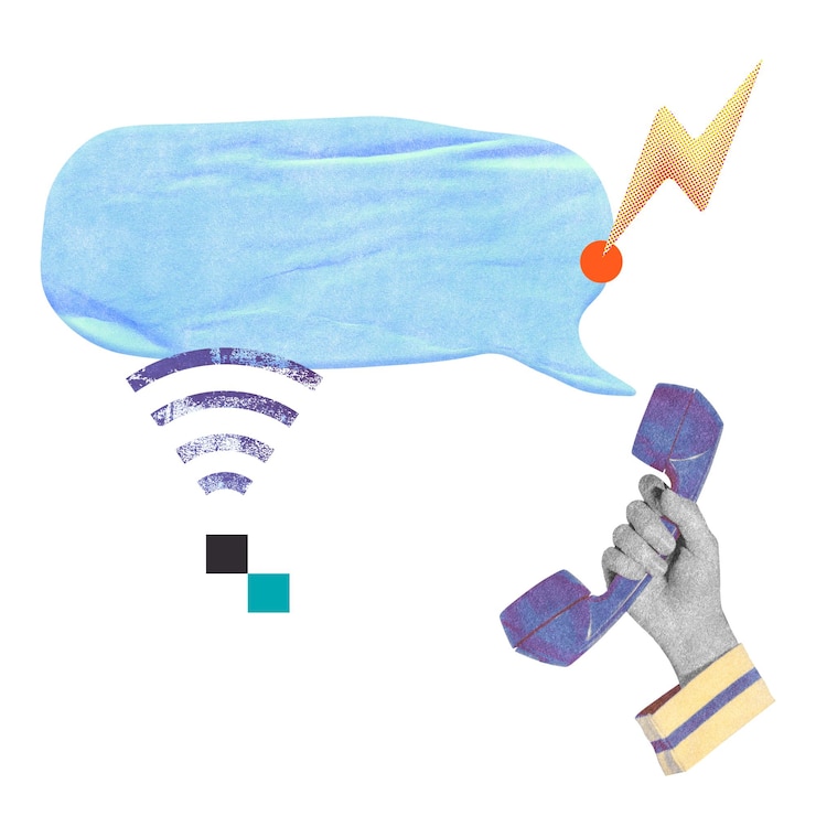 Foto telecomunicações criativas adesivo png mão segurando telefone com fala bolha remix fundo transparente