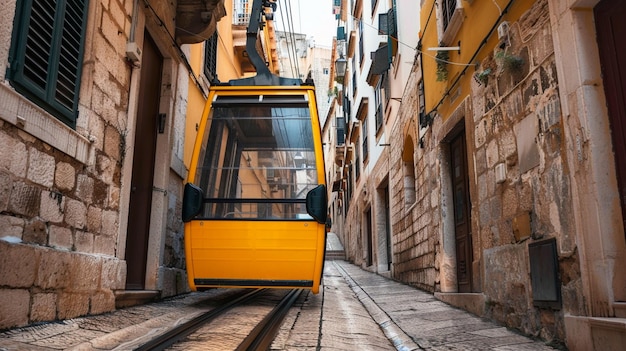 El teleférico en la calle estrecha de la ciudad vieja