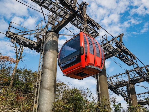 Teleférico de la montaña de Tianmen con cielo hermoso en la ciudad de Zhangjiajie China.