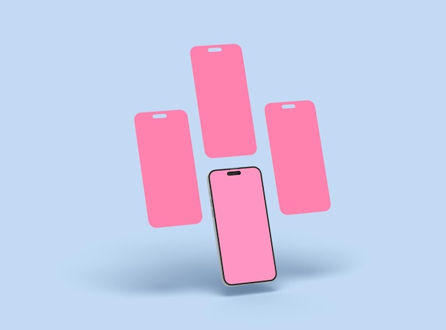 Telefon 14 pro mockup und einige getrennte bildschirme schwebendes ui ux app konzept 3d rendern