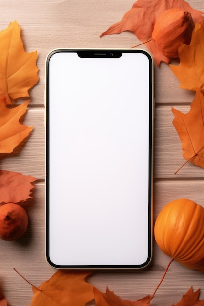 Telefon-Attrappe mit leerem Bildschirm auf Halloween-Thanksgiving-Hintergrund