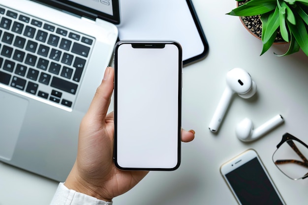 Telefón de maquillaje con pantalla blanca Configuración de negocios al aire libre