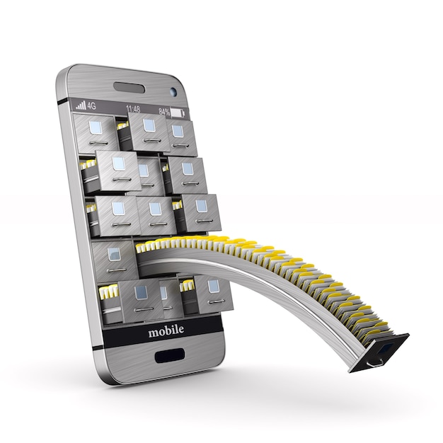 Telefon mit Aktenschrank. Isoliertes 3D-Rendering