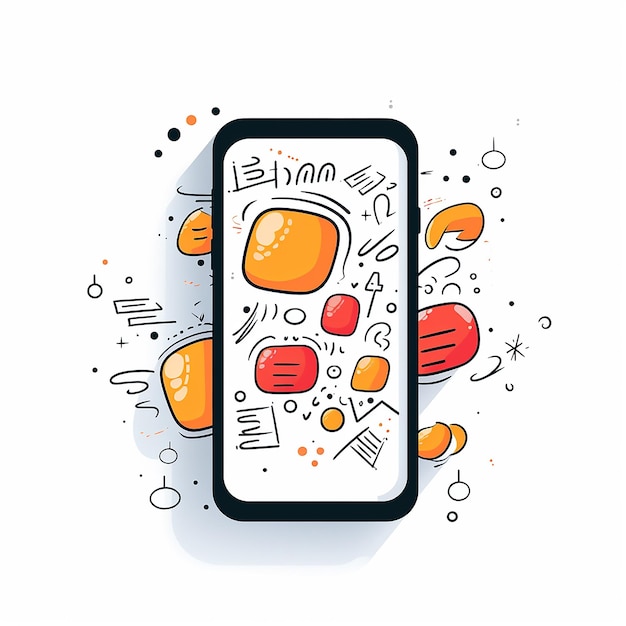 Telefon mit Apps Line Art Illustration