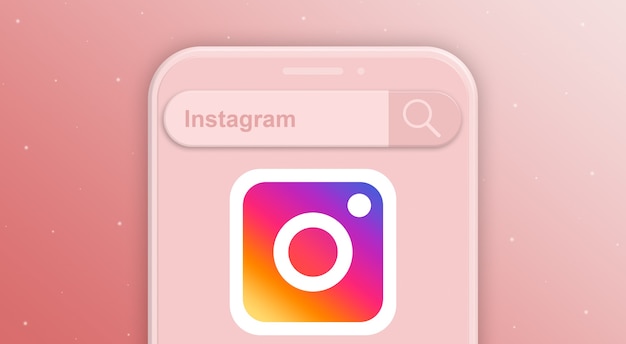 Telefon mit Suchleistenanfrage und Logo des sozialen Netzwerks Instagram 3d