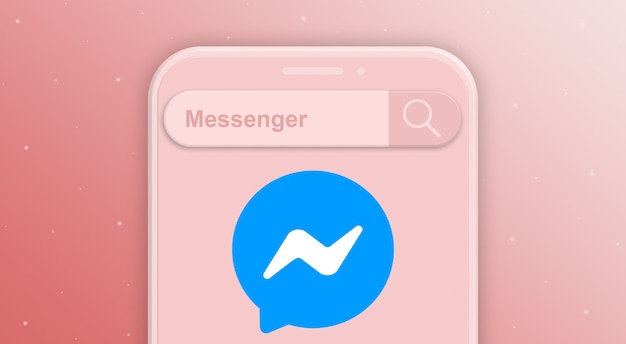 Telefon mit Suchleistenanfrage und Logo des sozialen Netzwerks Messenger 3d