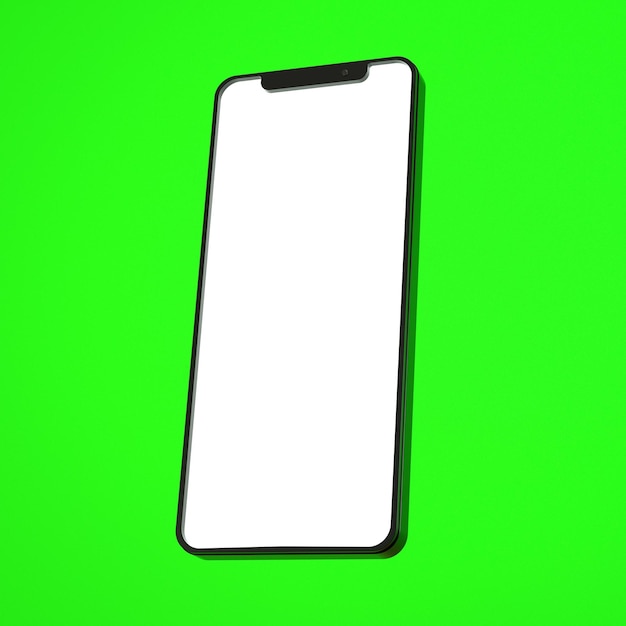Telefon mit weißem Bildschirm auf grünem Hintergrund 3D-Telefonvorlage 3D-Rendering