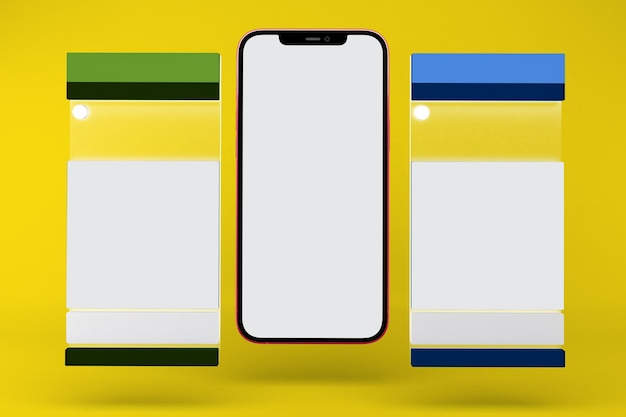 Telefon- und Social-Media-Beiträge Vorderseite isoliert mit gelbem Hintergrund