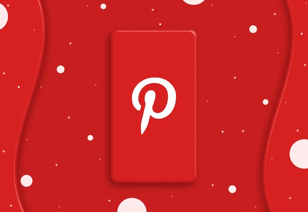 Foto telefone abstrato com o ícone do logotipo do pinterest na tela 3d