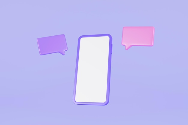 Telefone celular com ícones de bate-papo 3d Conceito de plataforma on-line de mídia social comunicação social on-line em aplicativos Renderização em 3D