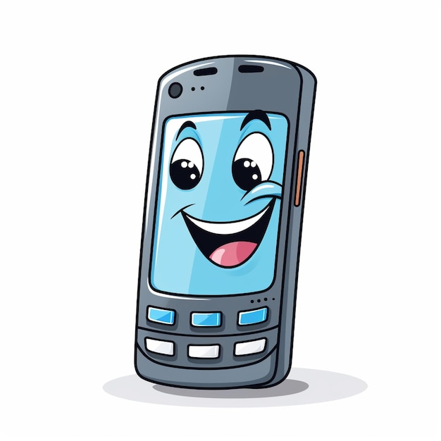 telefone celular de desenho animado com uma cara feliz e um grande sorriso ai generativo