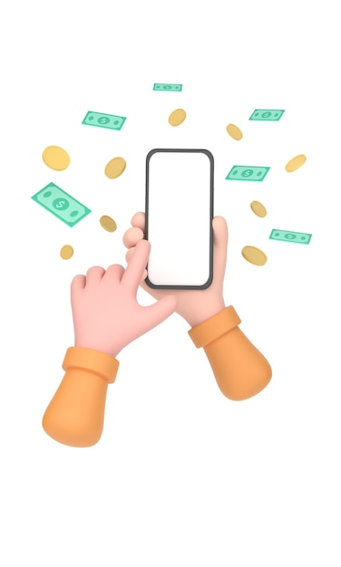 Telefone celular de mão que pode ganhar moedas e notas