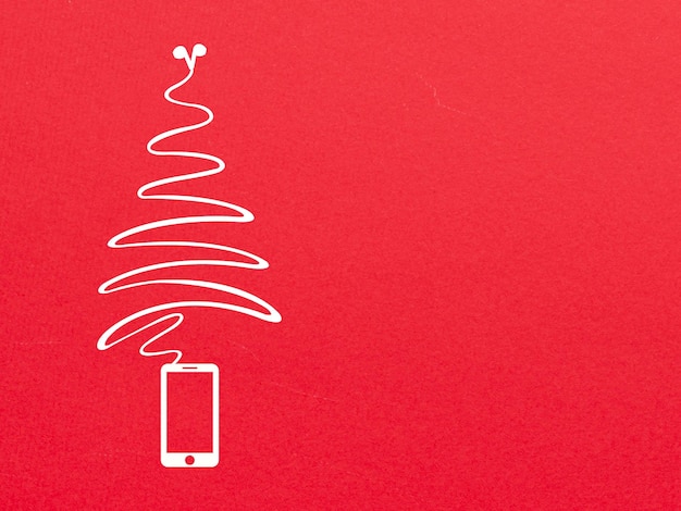 Telefone celular e fio de fone de ouvido organizados como o desenho vetorial de Ano Novo da árvore de Natal