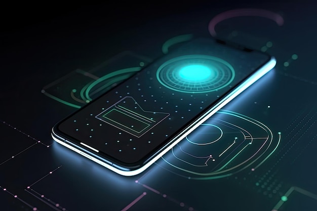 Telefone celular em um fundo colorido neon futurista abstrato Generative AI