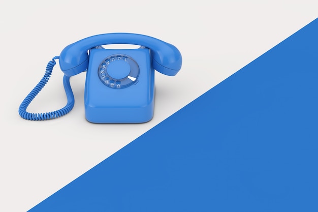 Foto telefone giratório no estilo vintage azul em um fundo branco e azul renderização em 3d