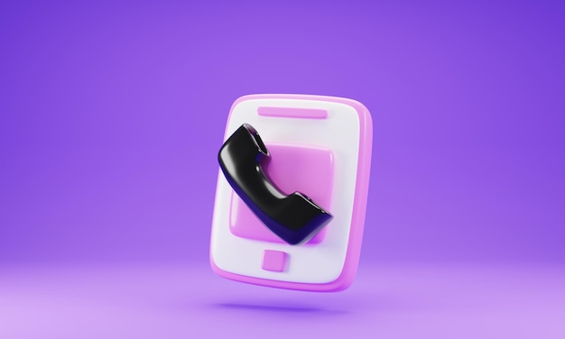 Telefone inteligente com ícone de contato isolado na ilustração de renderização 3d de fundo roxo