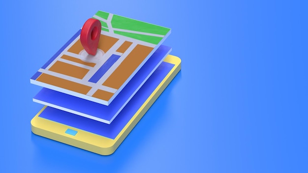 telefone móvel inteligente com aplicativo de navegação gps de mapa com mapa da cidade na tela renderização 3D