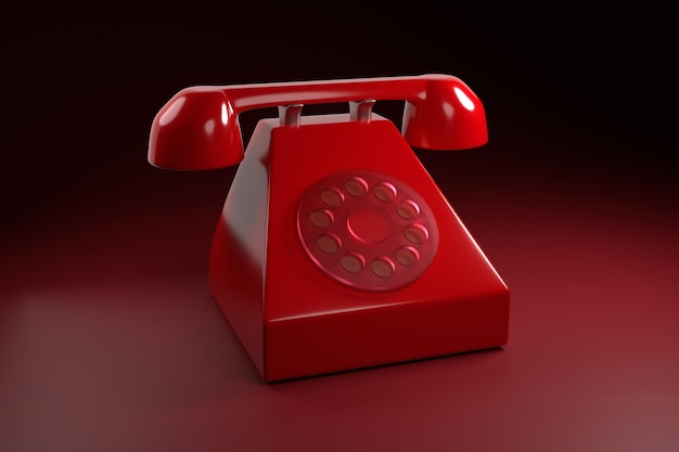 Telefone retrô clássico vermelho em uma renderização 3D de fundo vermelho