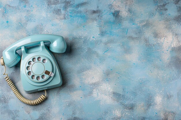 Telefone retrô de cor azul em superfície azul clássica