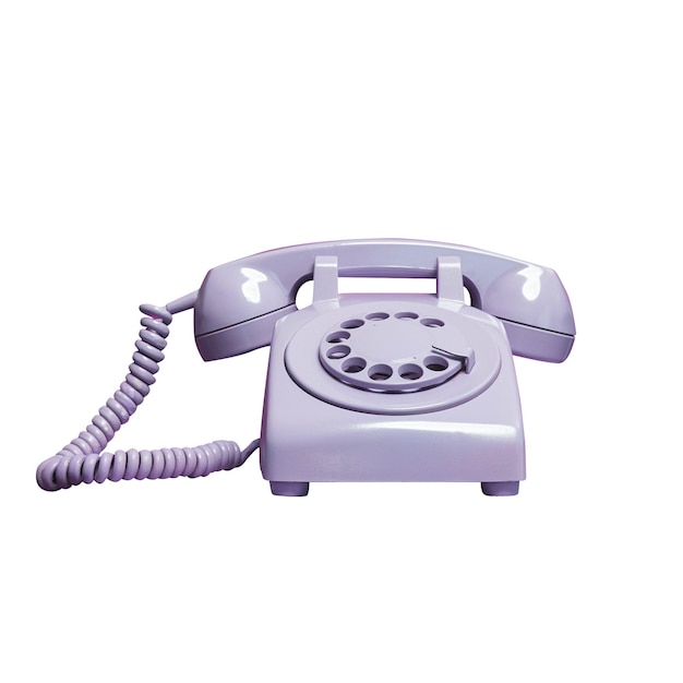 Telefone roxo antigo em um fundo branco