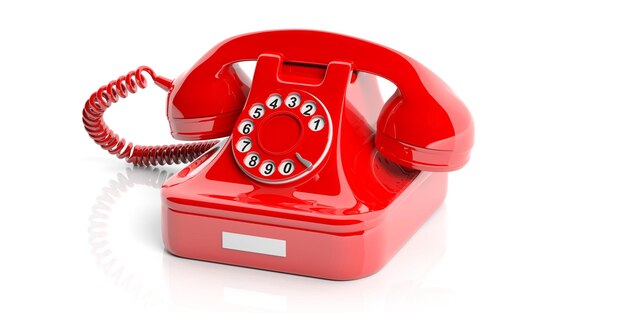 Telefone velho vermelho na ilustração 3d do fundo branco