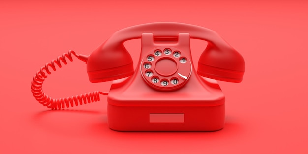 Telefone vintage na ilustração 3d de fundo de cor vermelha