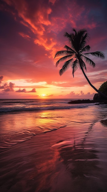 Telefonhintergrund Sonnenuntergang über einem tropischen Strand Generative KI