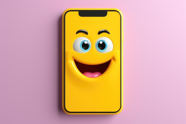 Foto teléfono amarillo con cara sonriente