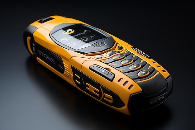 teléfono antiguo Teléfono celular de superficie oscura en estilo pulido artesanal en naranja energético y negro