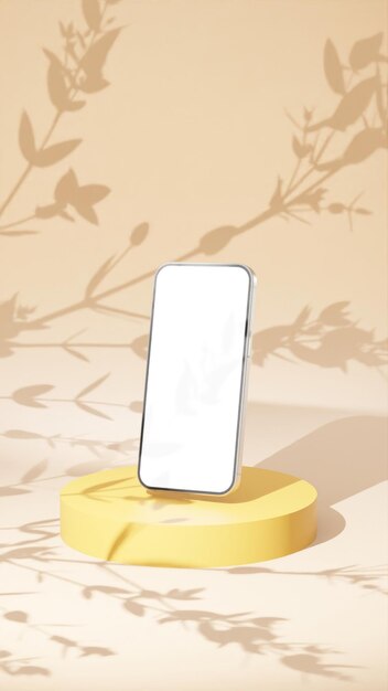 un teléfono blanco en un soporte amarillo con un patrón floral