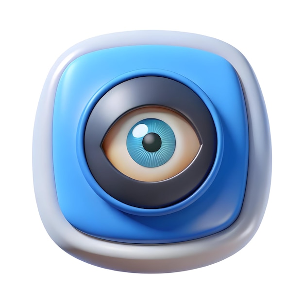 un teléfono celular azul y plateado con un ojo azul en él