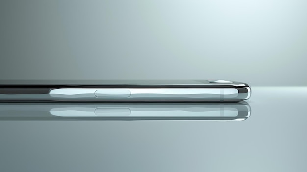 Foto teléfono celular móvil con pantalla táctil y reflejo aislado sobre un fondo blanco