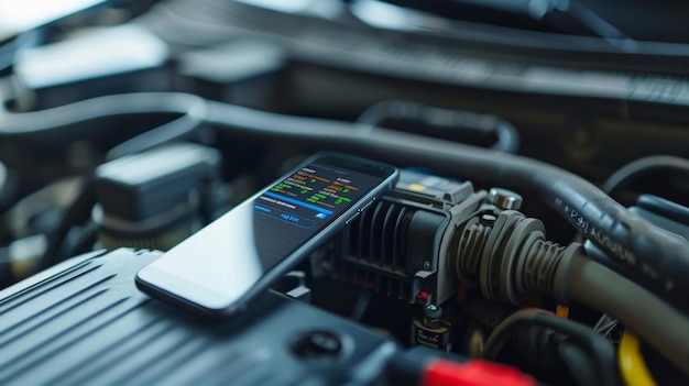 Foto el teléfono celular está en la parte superior del motor