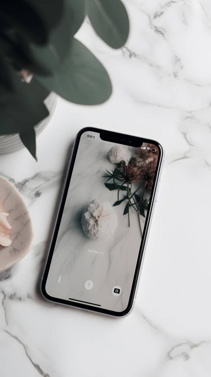 Un teléfono con una flor en la pantalla.