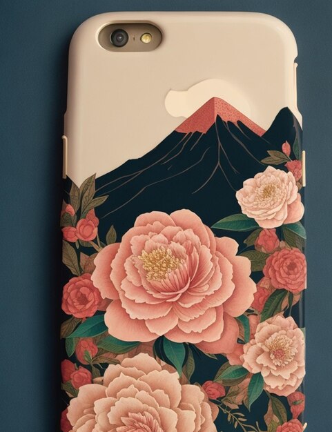 Un teléfono con flores en él tiene un fondo rosa.