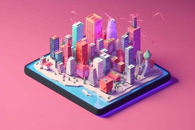 Un teléfono con un fondo rosa que dice "ciudad inteligente"