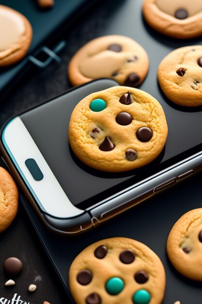 Foto un teléfono con galletas en él