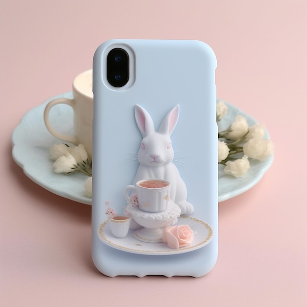 un teléfono con la imagen de un conejito