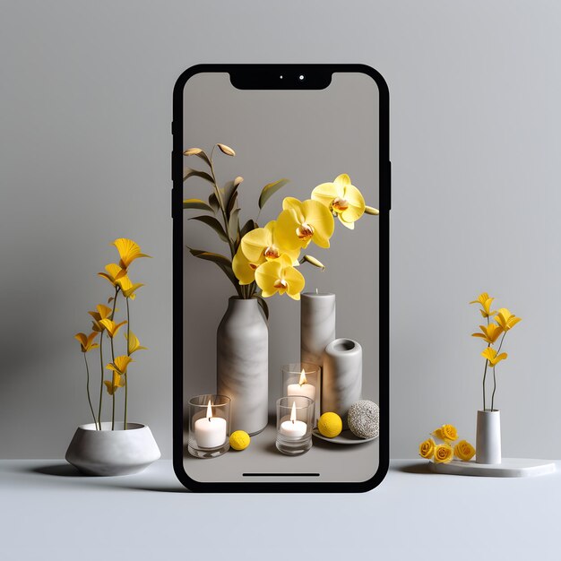 Un teléfono con una imagen de flores amarillas y una imagen de flor amarillas