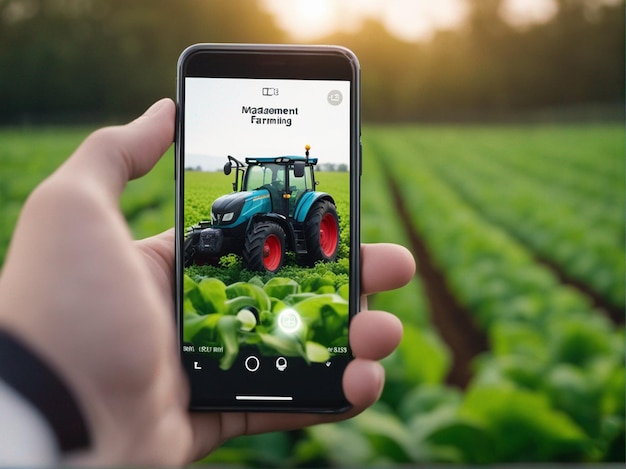 Foto un teléfono con una imagen de un tractor en él que dice teléfono móvil.